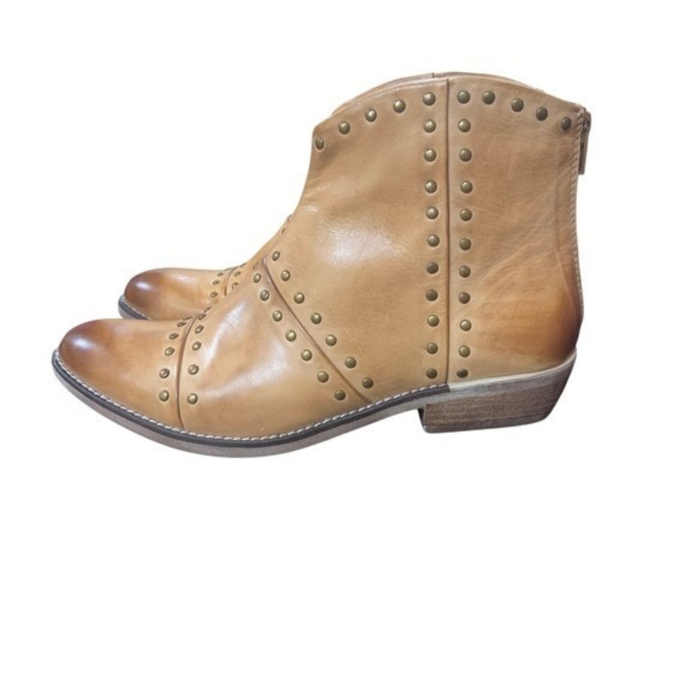 Diba True Studded Leather Ankle Boots Cognac Western Boho Women's 7.5 - Picture 6 of 16